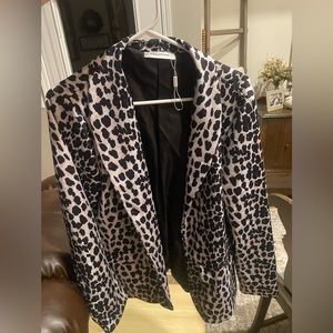 Womens Casual Long Sleeve Leopard Print Open Front Office Blazer Suit Jacket